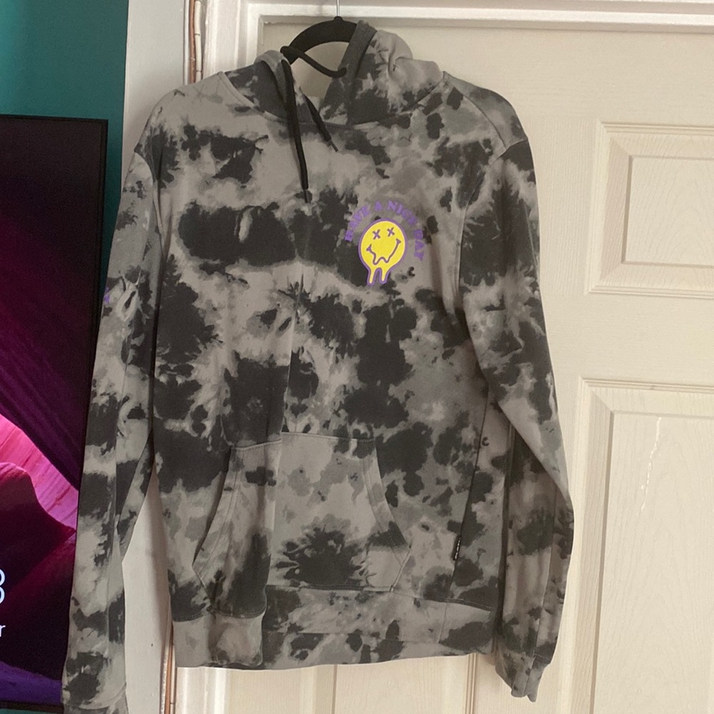 Grey purple and yellow “have a nice day” hoodie